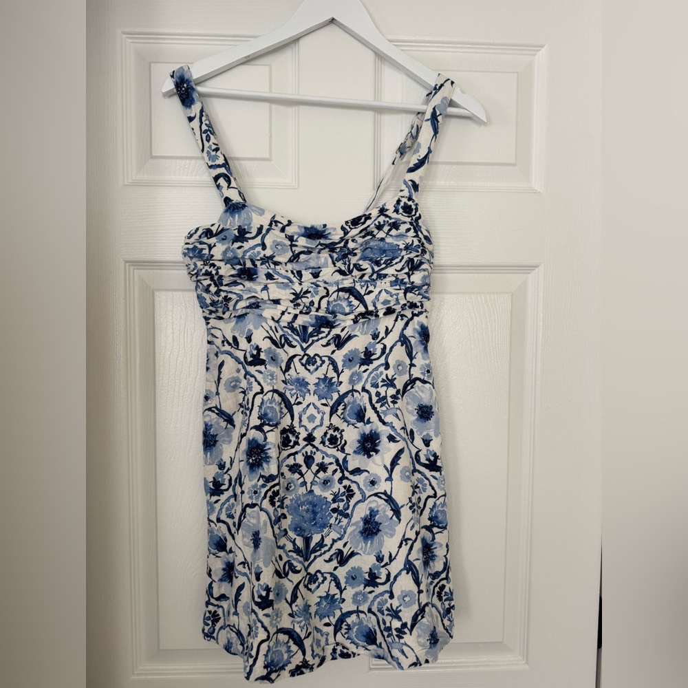 Abercrombie Emerson Linen-blend Floral Blue and White skort dress